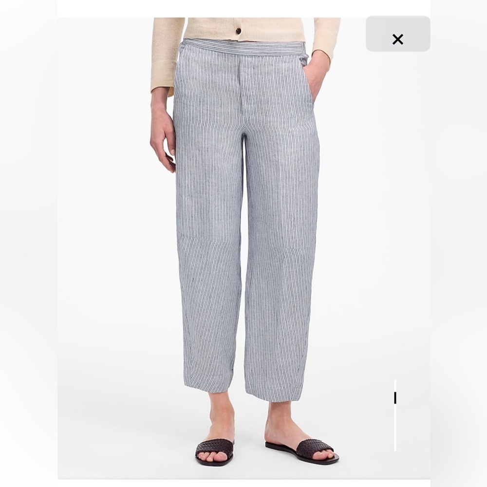 NWT Madewell blue/white pull-on barrel leg pants in 100% linen sz Small - Picture 2 of 10